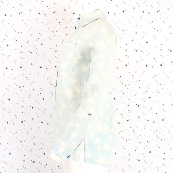 Star Pattern Distressed Button Up Denim Shirt - Picture 6 of 13